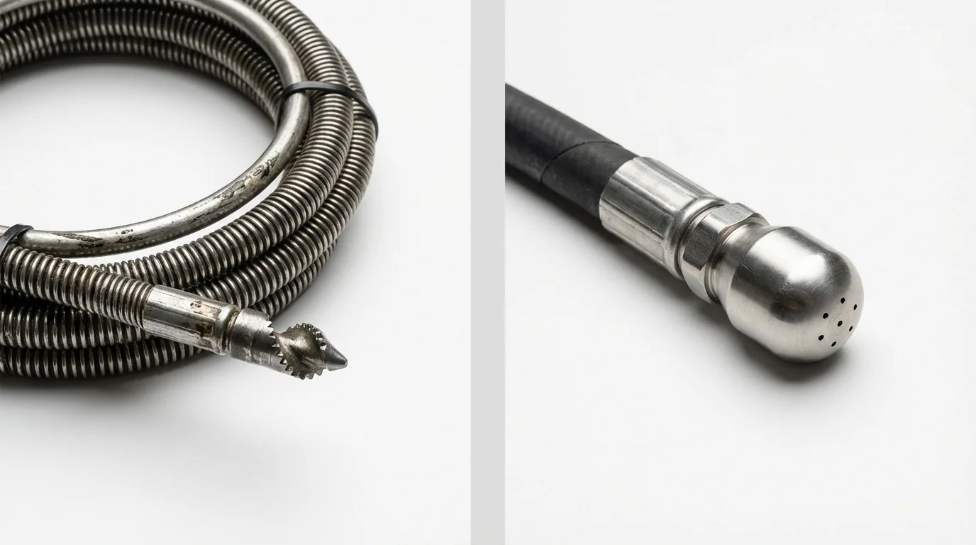 Drain snake cable and hydro jetting nozzle used for drain cleaning in Arlington, TX