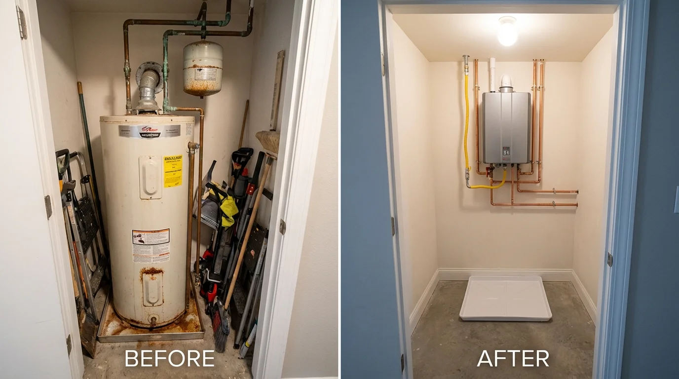 Tank water heater versus wall-mounted tankless unit comparison for Arlington, TX homeowners